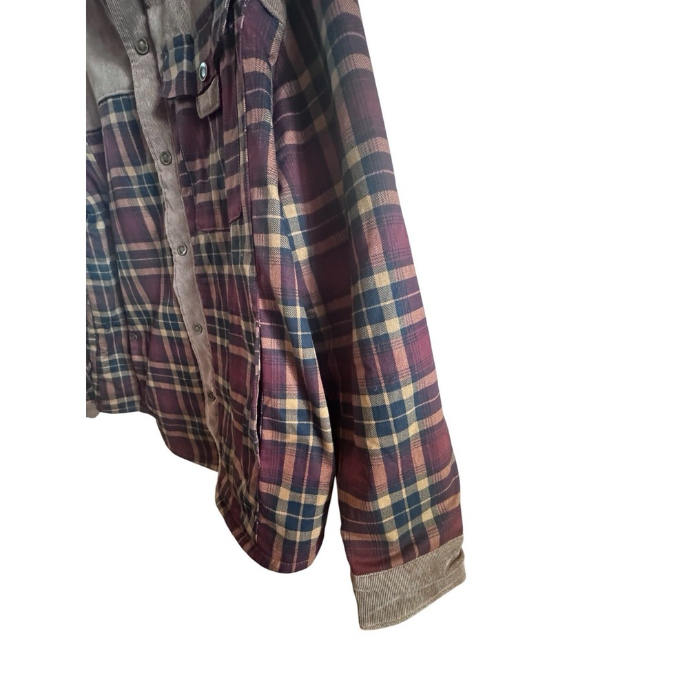 Men's XL Sherpa Lined Red Tartan Plaid Jacket Brown Corduroy Yoke & Placket - Picture 6 of 14